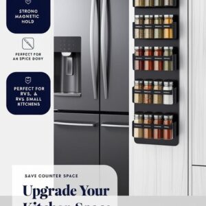 4 Pack Magnetic Spice Racks – Space-Saving Black Fridge & Oven Organizers